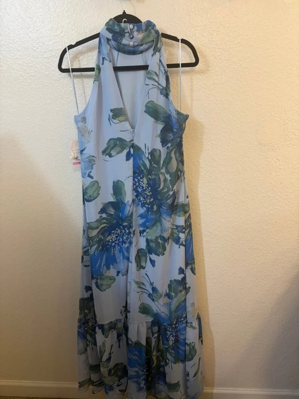Taylor Women's Blue Floral Chiffon Halter Neck Maxi Dress – Sleeveless Ruffle He - Picture 3 of 5